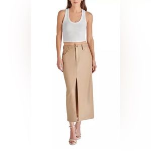 NWT STEVE MADDEN Avani Faux Leather Maxi Skirt, Camel, Size 2